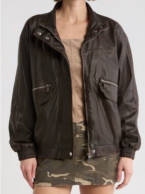 Women’s Vigoss Dark Brown Bomber Jacket - Casual Faux Leather-Style Coat